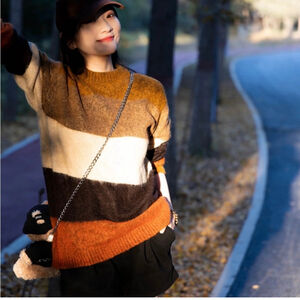 Colorblock Mohair Wool Blended Sweater